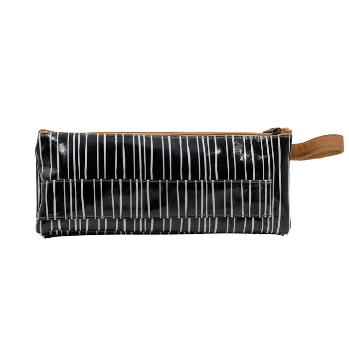 3 Zip Pencil Case - Stripe Black and White