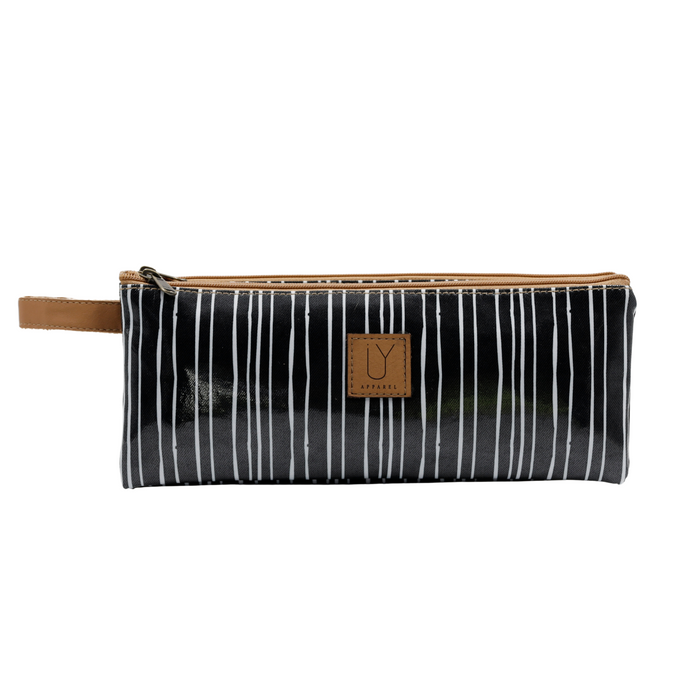 3 Zip Pencil Case - Stripe Black and White