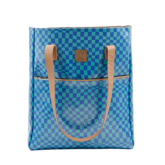 Campus Tote - Warped Check Aqua