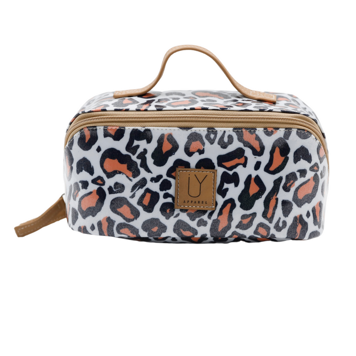 Large Cosmetic Bag - Leopard Coral