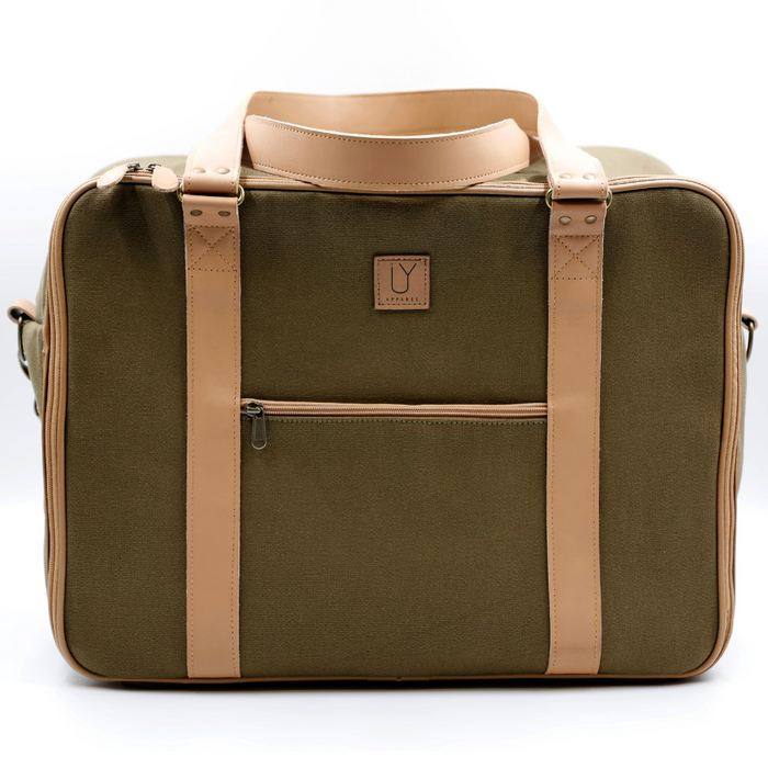 Overnight Bag with Leather Handles - Khaki Canvas