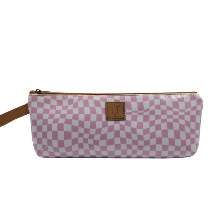 1 Zip Pencil Case - Warped Check Pink