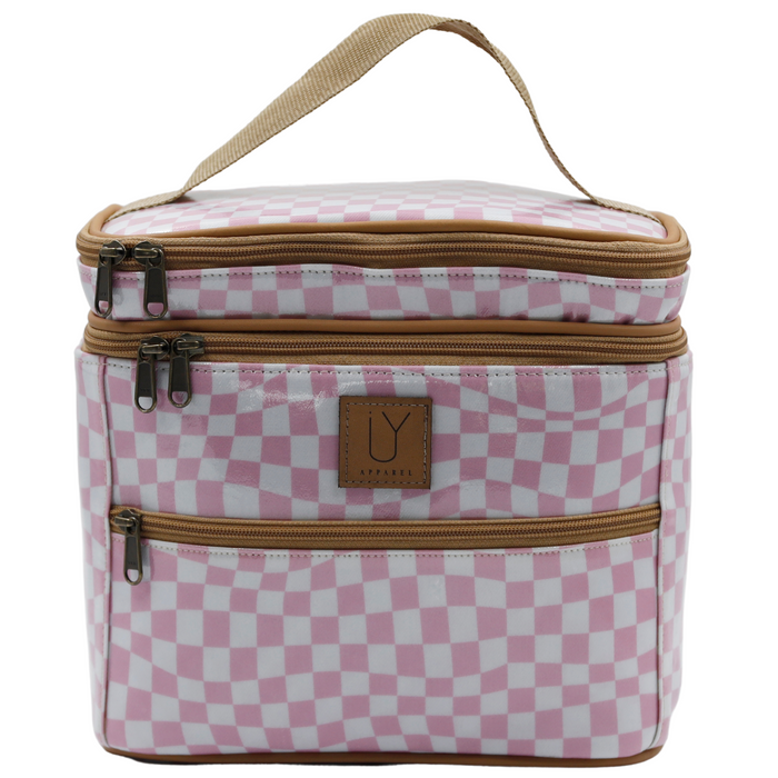 Stand Up Toiletry Bag - Warped Check Pink