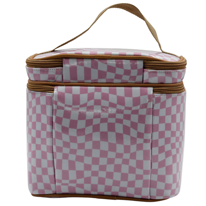 Stand Up Toiletry Bag - Warped Check Pink