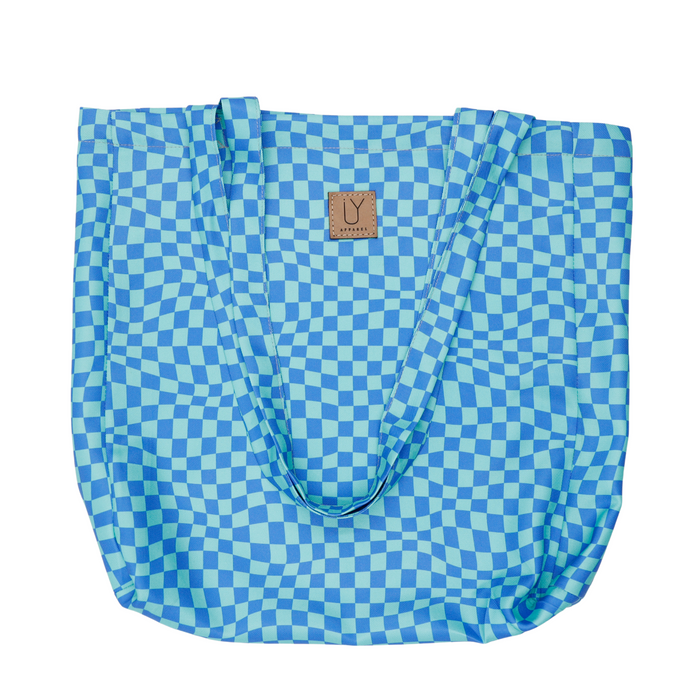 Cotton Tote - Warped Check Aqua